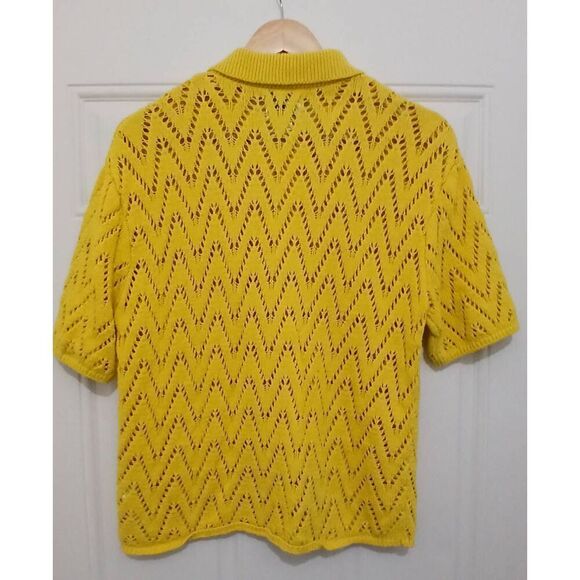 Bdg womens small yellow open knit top eyelet blouse button front - Picture 3 of 5